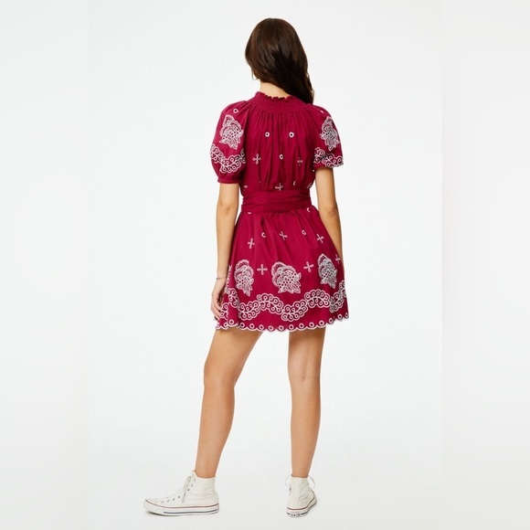 Roller Rabbit Peonia Embroidered Ainsley Dress Size Small Maroon and Blue - Picture 10 of 10